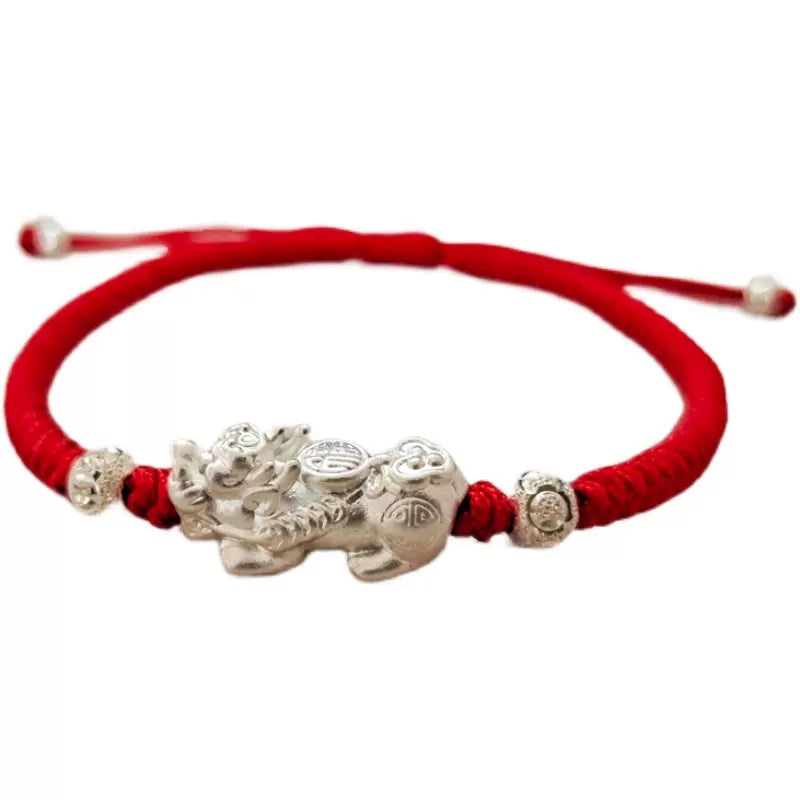 Red String Silver Pixiu Bracelet - Attract Windfall Luck